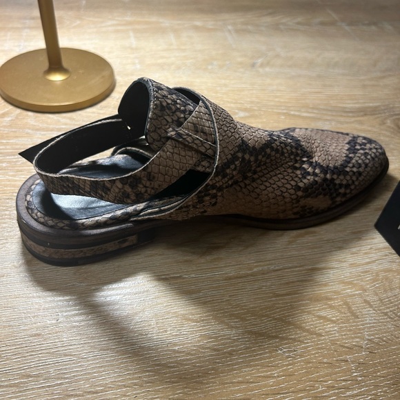 Freda Salvador Flame Taupe Snake Print Mule with Ankle Strap